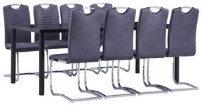 Set Sala Da Pranzo 9 Pz İn Similpelle Scamosciata Grigio /