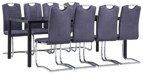 Set Sala Da Pranzo 9 Pz İn Similpelle Scamosciata Grigio /