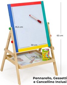 Lavagna per Bambini Magnetica e Tradizionale con Cavalletto in Legno H65 Kids Joy...