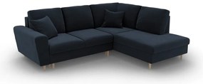 Divano angolare blu scuro allungabile e con contenitore (con penisola a destra/a L) con rivestimento in velluto Kyoto – Cosmopolitan Design