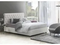 Letto matrimoniale Claretta, Letto contenitore e testata in ecopelle, Made in Italy, Apertura frontale, Bianco, con incluso materasso da 160x190 cm