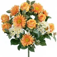 Set 2 Bouquet Artificiale Rose/Gerbera per 16 Fiori Giallo