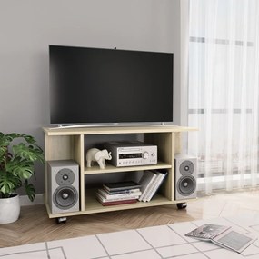 Mobile tv con ruote rovere sonoma 80x40x45 cm legno multistrato