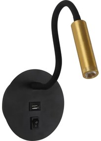Brilagi -LED Lampada flessibile da muro con porta USB MAYA LED/3W/230V nero/oro