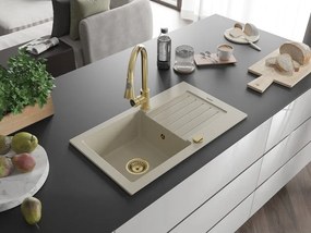 Mexen Pablo lavello in granito a 1 vasca con sgocciolatoio e rubinetto da cucina Elia, beige - 6510-69-670101-50