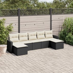 Set Divani da Giardino con Cuscini 7pz Nero Polyrattan