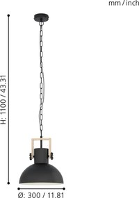Eglo 44056 - Lampadario a catena LUBENHAM 1xE27/28W/230V