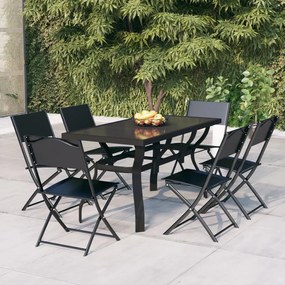 Set da Pranzo da Giardino 7 pz Grigio e Nero