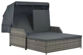 Lettino Prendisole 2 Posti Con Tettuccio İn Polyrattan Grigio /