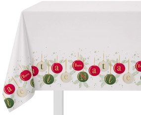 Tovaglia natalizia bianca palline rosse e verdi