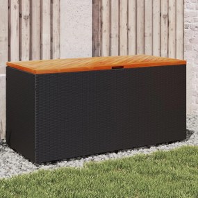 Contenitore Giardino Nero 110x50x54cm Polyrattan E Legno Acacia /