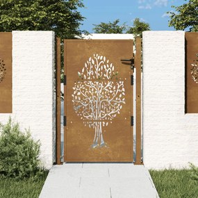 Cancello Da Giardino 105x155 Cm İn Acciaio Corten Design Albero /