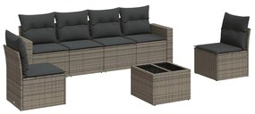 Set Divani da Giardino 7 pz con Cuscini Grigio in Polyrattan