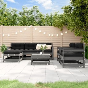 Set divani da giardino 7pz con cuscini in legno massello grigio