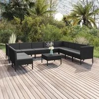 Set Divani da Giardino 11 pz con Cuscini in Polyrattan Nero cod mxl 38415