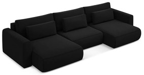 Divano angolare nero allungabile/con contenitore (a U) con rivestimento in velluto Kapua – Makamii