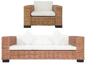 Set divani 2 pz con cuscini in rattan naturale