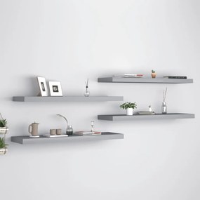 Scaffali A Parete 4 Pz Grigi 90x23,5x3,8 Cm İn Mdf /