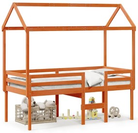 Letto A Soppalco Con Tetto Cera 75x190cm Legno Massello Di Pino /