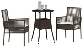 Set da pranzo da giardino  3 pezzi marrone in rattan polietilene