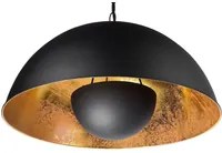 Lampadario in Metallo Nero e dorato con Paralume Tondo Stile Industriale Moderno Soggiorno Sala da Pranzo