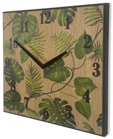 Orologio quadrato in legno 30 cm - monstera