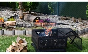 Griglia portatile a legna con griglia nera/patinata