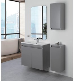 Mobile Bagno Sospeso 80 Cm Due Ante Specchio Su Telaio 60x100 Cm Feridras "Pastello" Grigio Medio