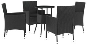 Set bistrò da giardino 5 pz con cuscini in polyrattan nero