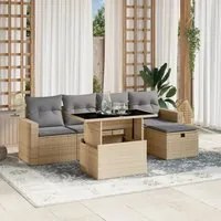 Set Divano da Giardino 6 pz con Cuscini Beige in Polyrattan 3274809