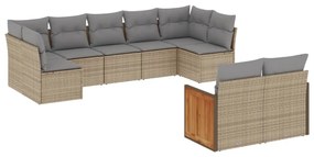 Set Divano da Giardino 9 pz con Cuscini Beige in Polyrattan