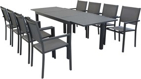 DEXTER - set tavolo in alluminio cm 160/240 x 90 x 75 h con 8 poltrone Venus
