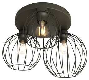 Plafoniera Minimal Industrial Geb 3 Luci Tonda Nera