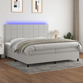 Letto a molle materasso e led grigio chiaro 200x200 cm tessuto