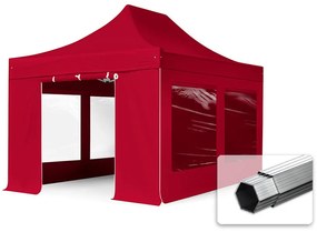 TOOLPORT 3x4,5m gazebo pieghevole PES con laterali (finestre panoramiche), PROFESSIONAL alluminio, rosso - (600206)