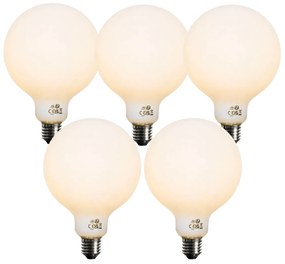 Set di 5 Lampadina LED dimmerabile E27 vetro opalino G125 5W 450lm 2200K