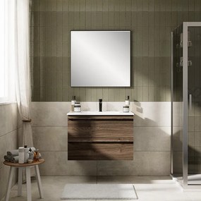 Mobile Linea L80 H55 P45 in laminato rovere cotto 2 cassetti a chiusura ammortizzata e lavabo in ceramica vasca centrale