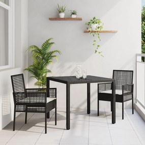 Set da pranzo da giardino a 3 pezzi con cuscini in polyrattan nero