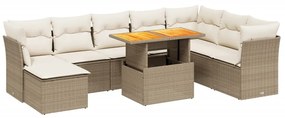 Set divano da giardino 9 pz con cuscini beige in polyrattan