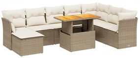Set divano da giardino 9 pz con cuscini beige in polyrattan