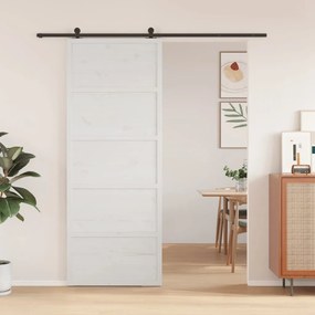Porta Del Granaio Bianca 80x208 Cm İn Legno Massello Di Pino /