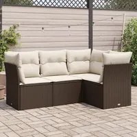 Set Divano da Giardino 4 pz con Cuscini Marrone in Polyrattan 3249422