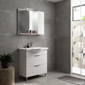 Mobile bagno da terra con lavabo e specchio L 80 x H 75 x P 46 cm bianco lucido 2 cassetti per vasca centrale Jnka