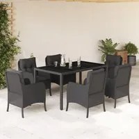 Set da Pranzo da Giardino 7 pz Nero con Cuscini in Polyrattancod mxl 134812