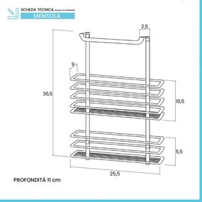 Mensola doccia rettangolare grigio silver per anta o box doccia