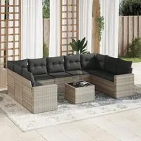 Set Divano Giardino 10 pz con Cuscini Grigio Chiaro Polyrattan 3251749