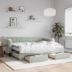 Divano letto estraibile cassetti grigio chiaro 90x200cm velluto