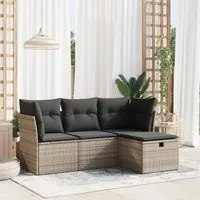 Set Divani da Giardino 4 pz con Cuscini in Polyrattan Grigio 3325256