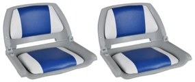 Sedili per Barca 2 pz Pieghevoli Cuscino Blu-Bianco 41x51x48 cm