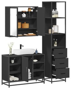 Set Mobili Da Bagno 3 Pz Nero İn Legno Multistrato /